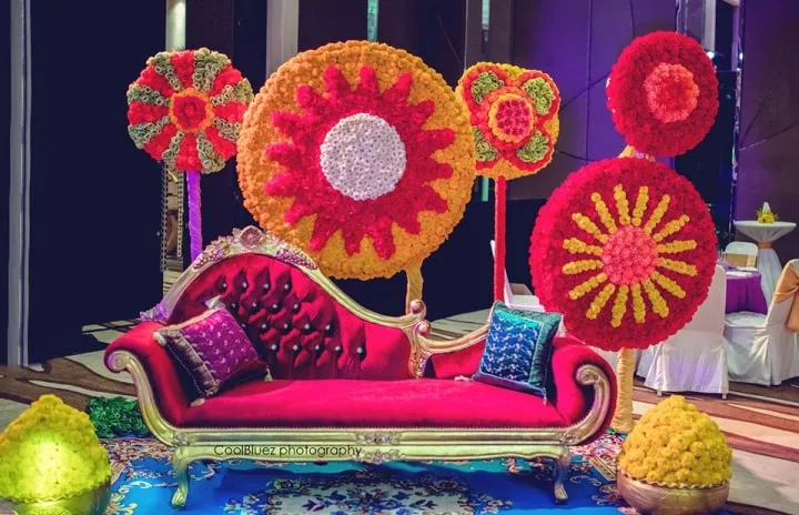 OMG Decor - Bright and Bold!! Perfect Mehndi backdrop for one of the  Funnest Bride @riazar89. Definitely an OMG Bride💕 . . #mehndibackdrop  #decor #mehndidecor #bridetobe #fundecor #colourful #gtadecorator #mehndi  #sangeet #bright #