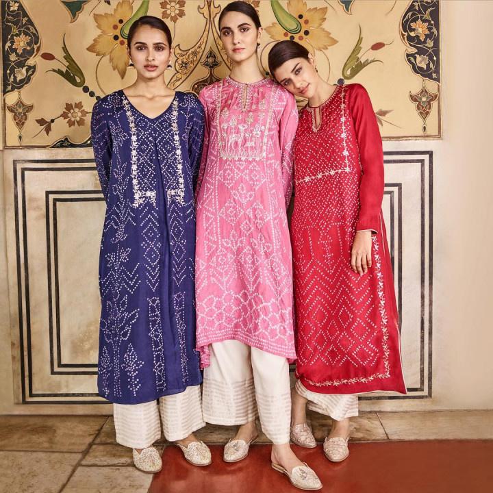 Buy Indian Embroidered Bandhej Dress, Stretchable Kurta Printed Pant Set,  Pink Bandhani Dress, India Traditional Kurti, Pakistani Outfit Online in  India - Etsy