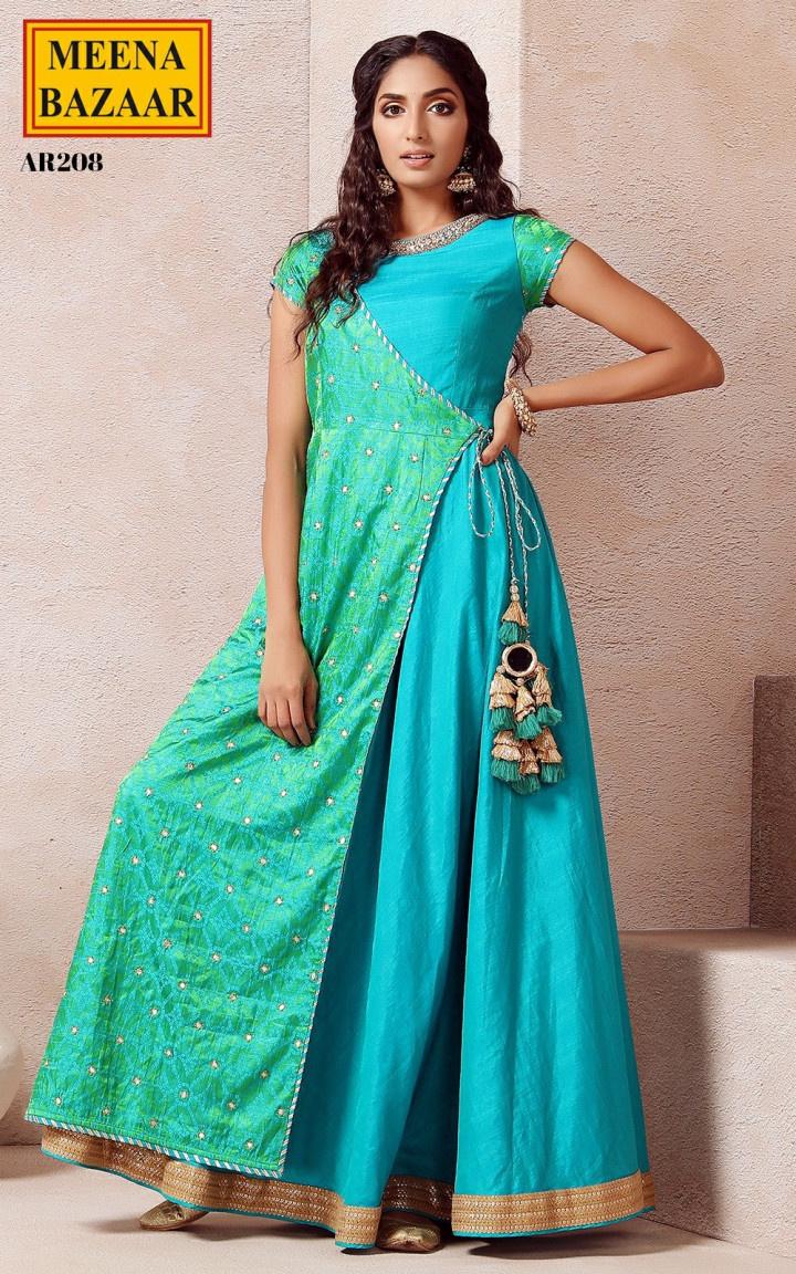 Maher - Pink Bandhani Printed Urave Cut Long Dress - D381F2053 | Cotton  long dress, Bandhani dress, Long gown dress