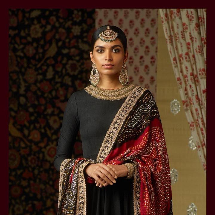 Blue Rama Bandhani Dress Material Modal Silk | KaLa Bandhej