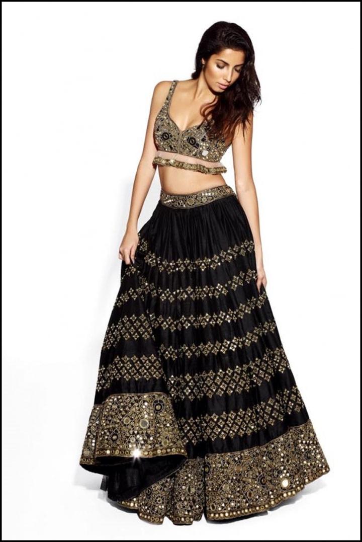 Shloka Khialani Nina Pleated Lehenga Set | Black, Floral, Georgette,  Asymmetric, Sleeveless | Party wear indian dresses, Indian fashion dresses,  Dress indian style