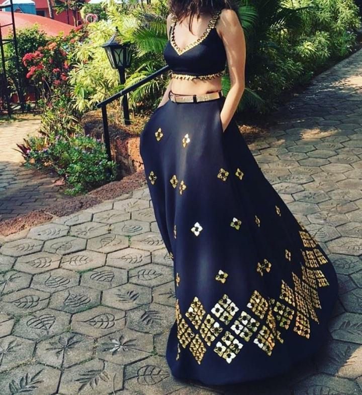 Black Colour Wedding Special Crop Top Lehenga - Yana Fab - 4266124