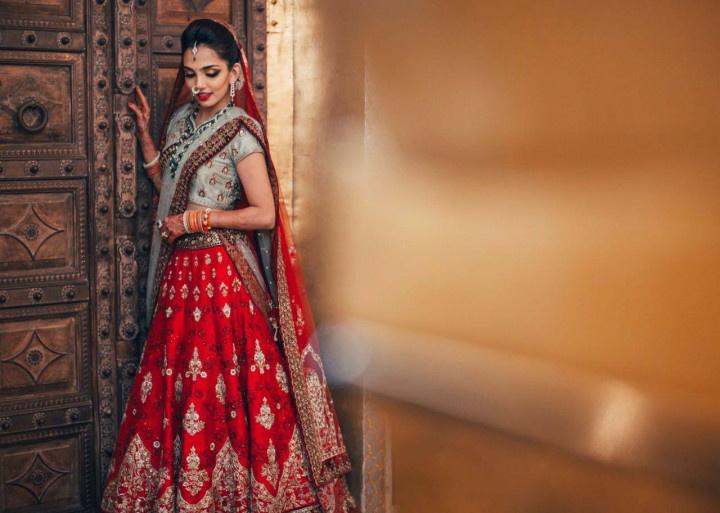 Powdered blue mirror and sequins work lehenga – Panache Haute Couture