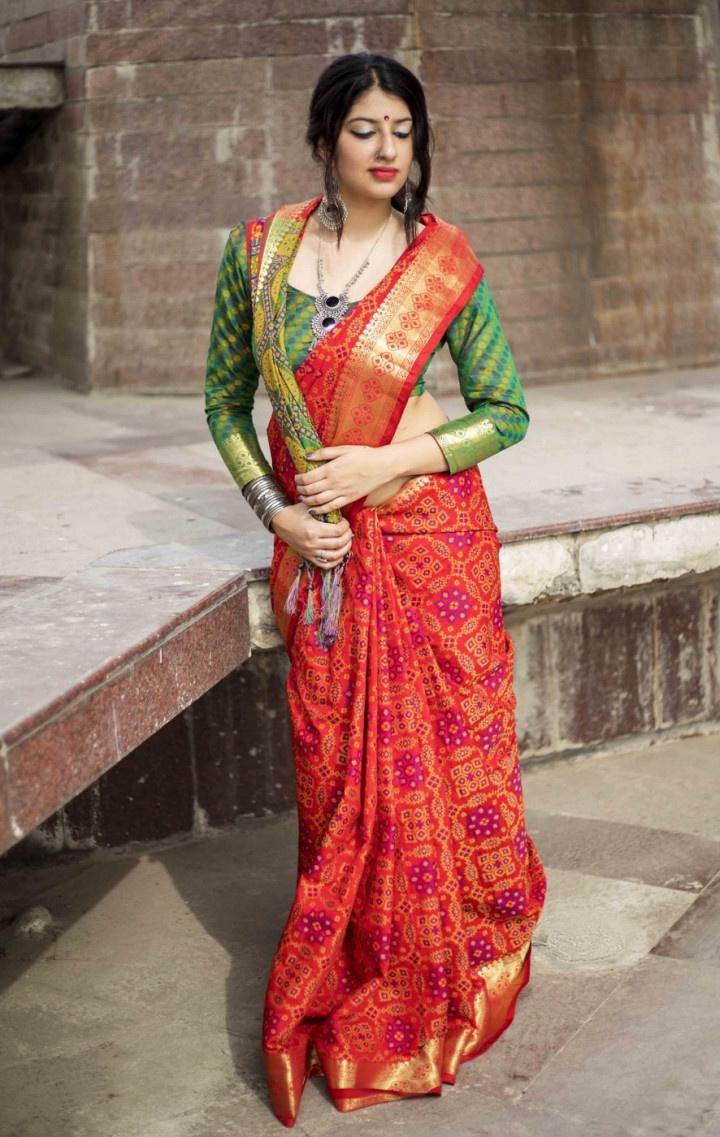 pure gujarati patli pallu saree with running blouse