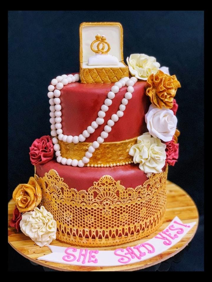 Shop for Creamy White Pink Wedding / Engagement Cake - Chennai