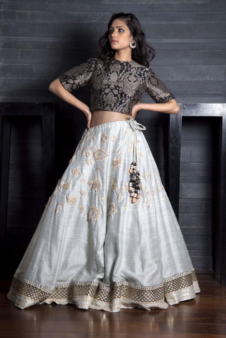 Embroidered Net Lehenga in Old Rose : LCC891