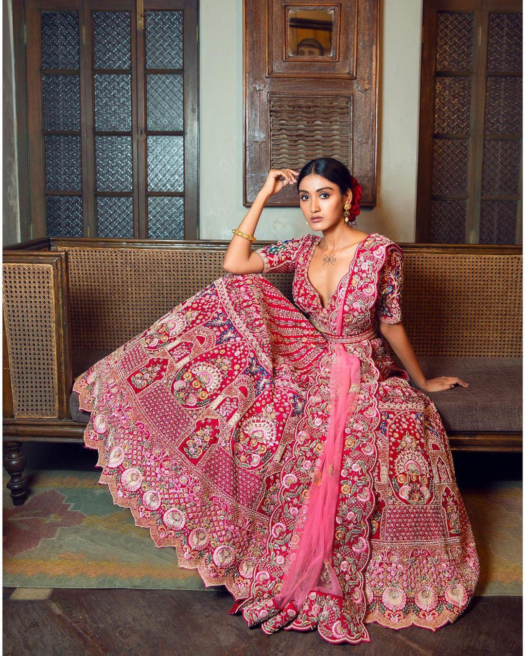 Buy Cute Rani Pink Velvet Bridal Lehenga Choli With Double Dupatta - Zeel  Clothing