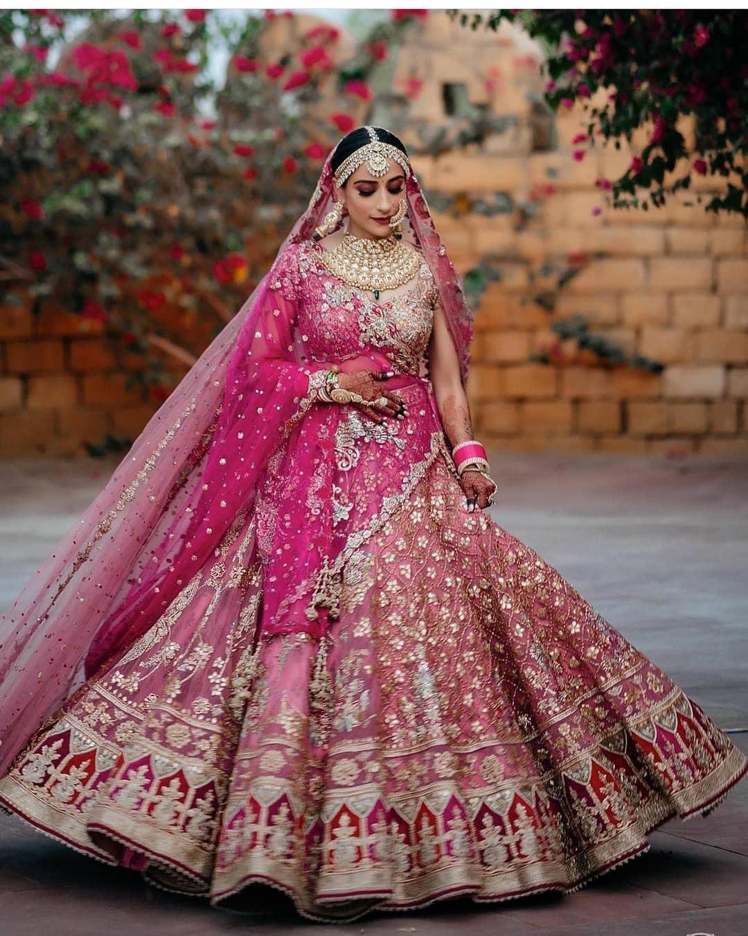 lovely Rani-pink dori, zarkan, and resham embroidered raw Silk Semi  Stitched Bridal Lehenga - MEGHALYA - 3748738