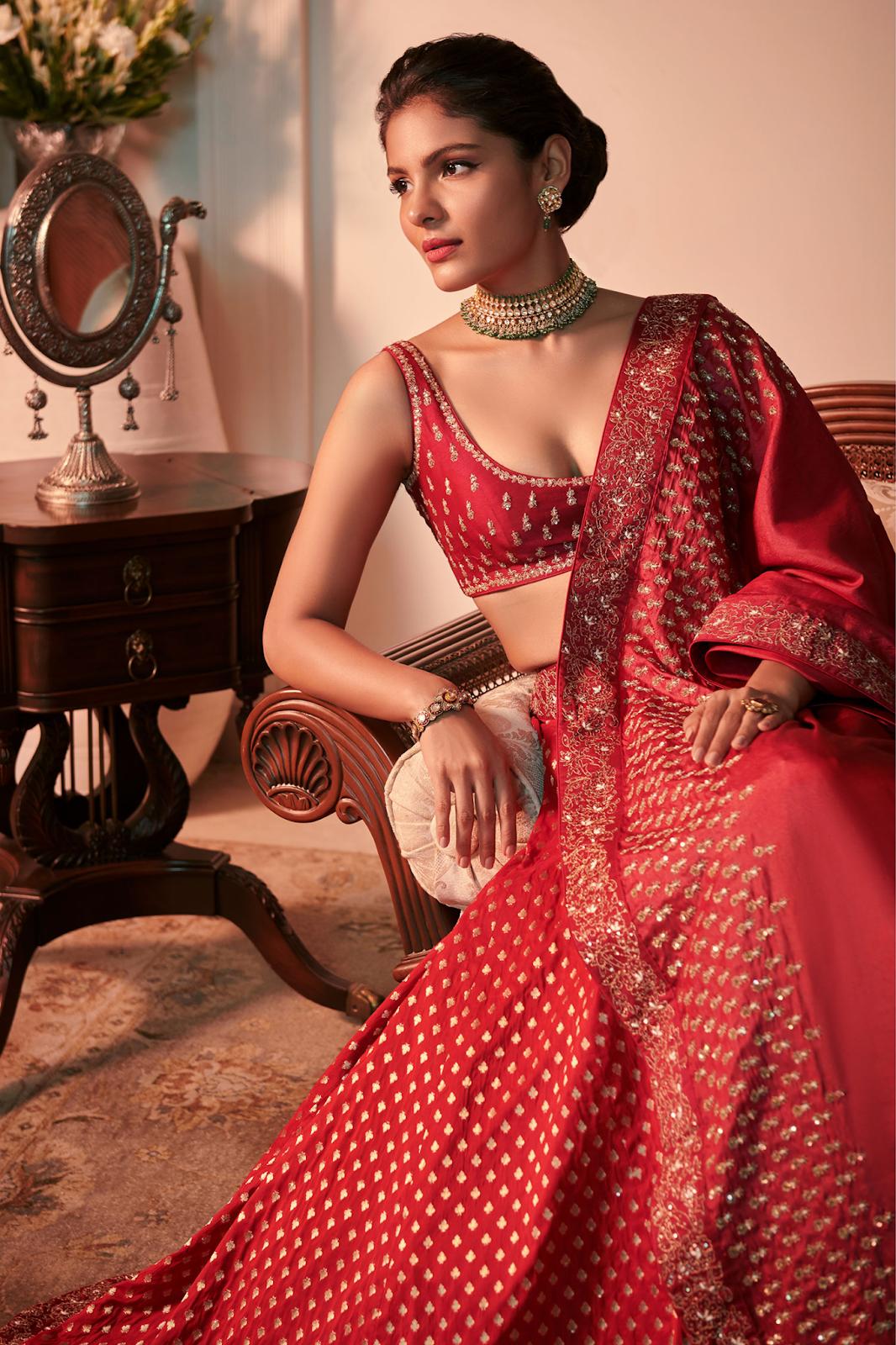 Red Embroidered Silk Designer Lehenga Choli In Wedding – Mindhal