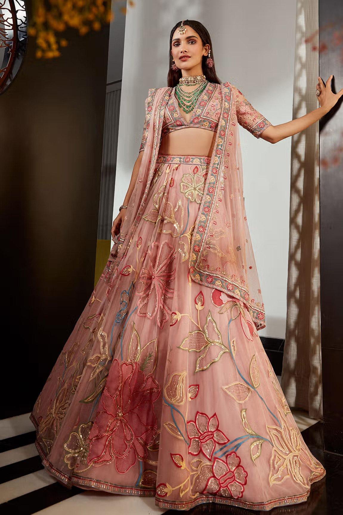 Peach Georgette With Embroidery Sequence Work Lehenga – BEST SAREE