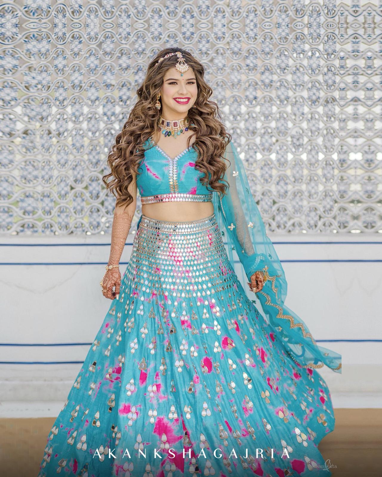 Buy Blue Raw Silk Embroidered Glass Bead Work Square Bridal Lehenga Set For  Women by Maiti Shahani Online at Aza Fashions.