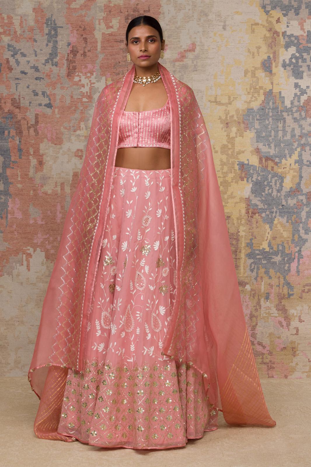 Peach pink silk Indian wedding lehenga choli 808