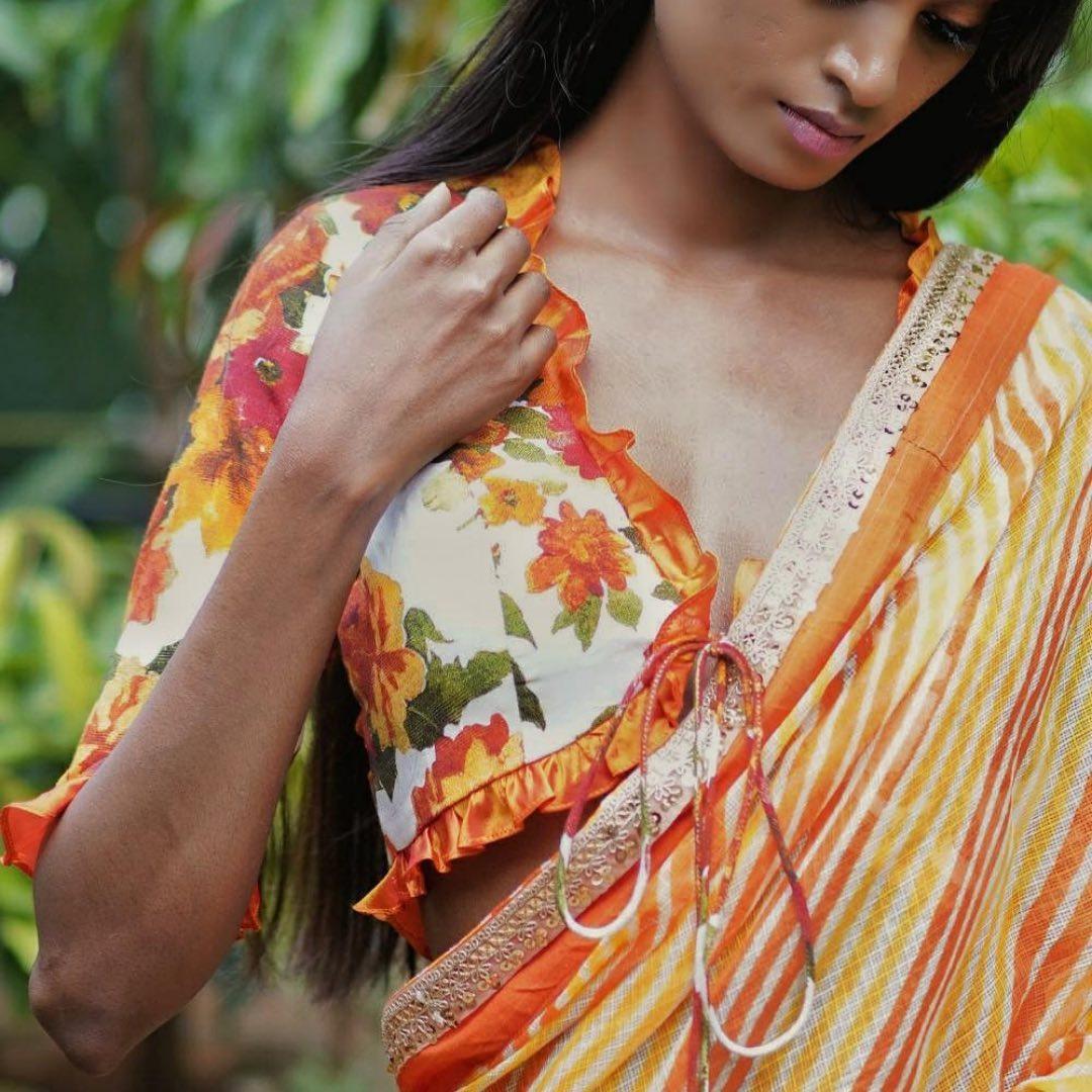 Rust Party Wear Satin Printed Saree With Unstitched Blouse