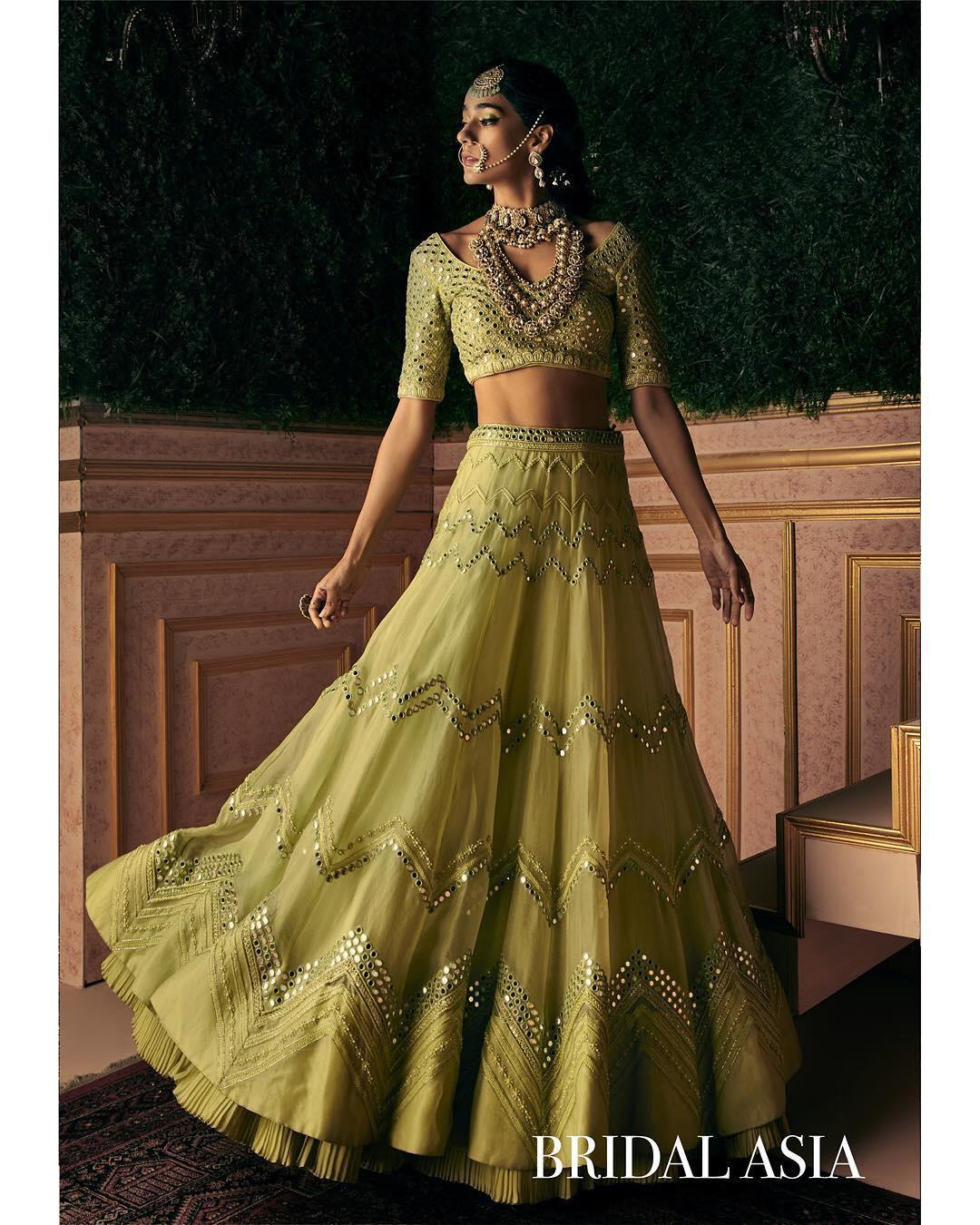 Pista Green Gota Patti Embroidered Work Georgette Lehenga – Maharani