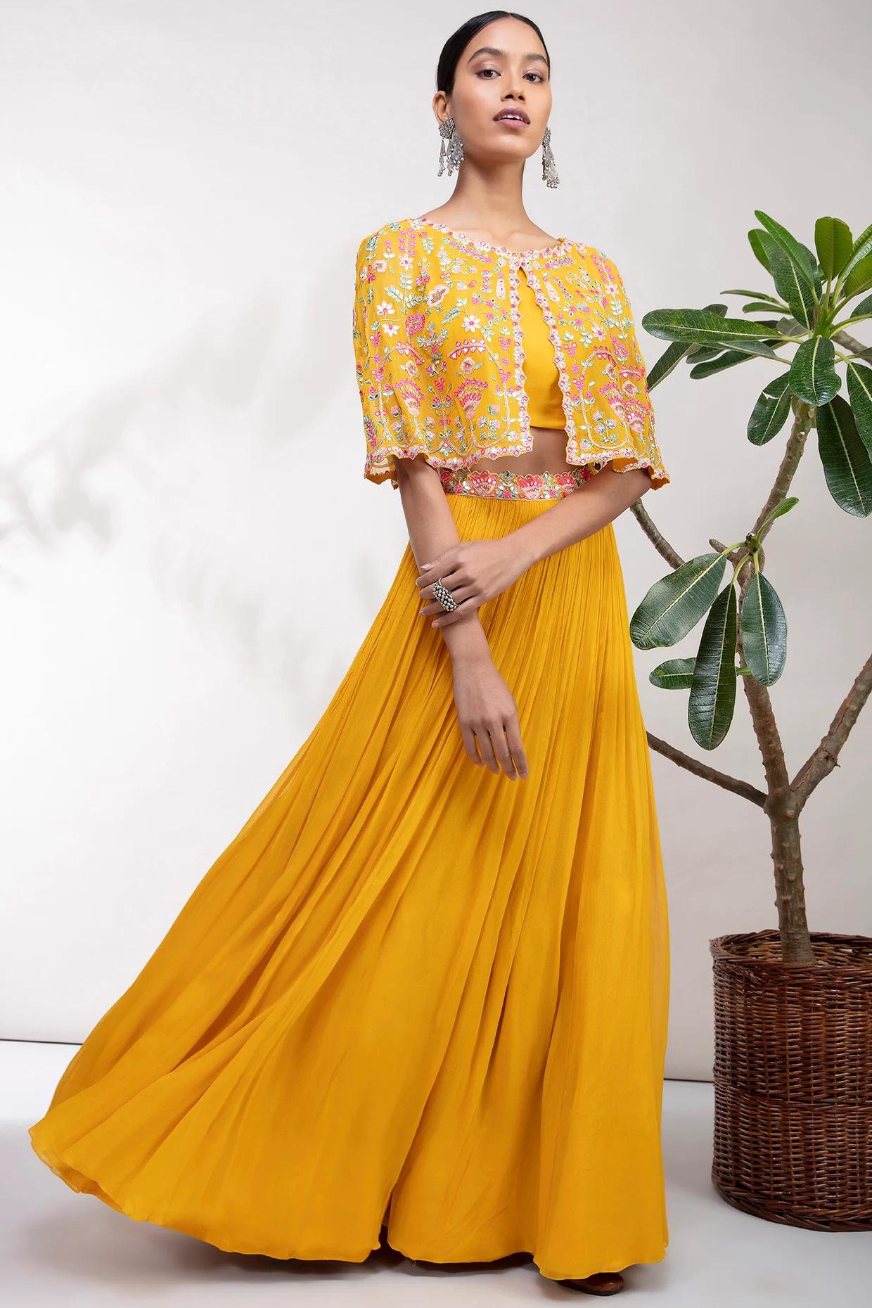 Haldi Wear Yellow Jacquard Work Anarkali Gown