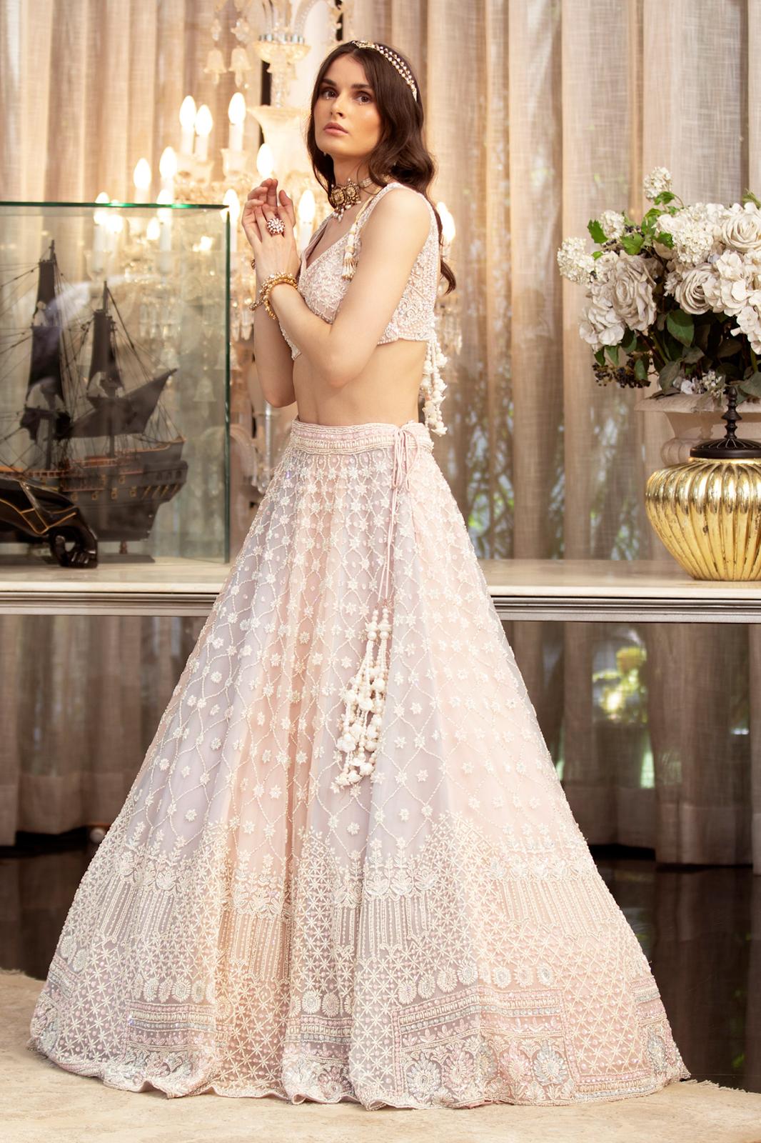 White And Pink Color Combination Wedding Collection Semi - Stiched Lehenga  Choli :: MY SHOPPY LADIES WEAR