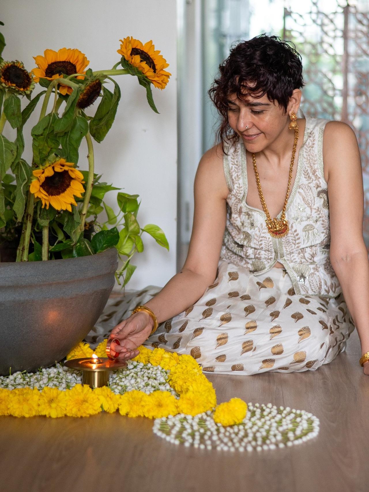 Flower Rangoli for Corner Diwali Decoration