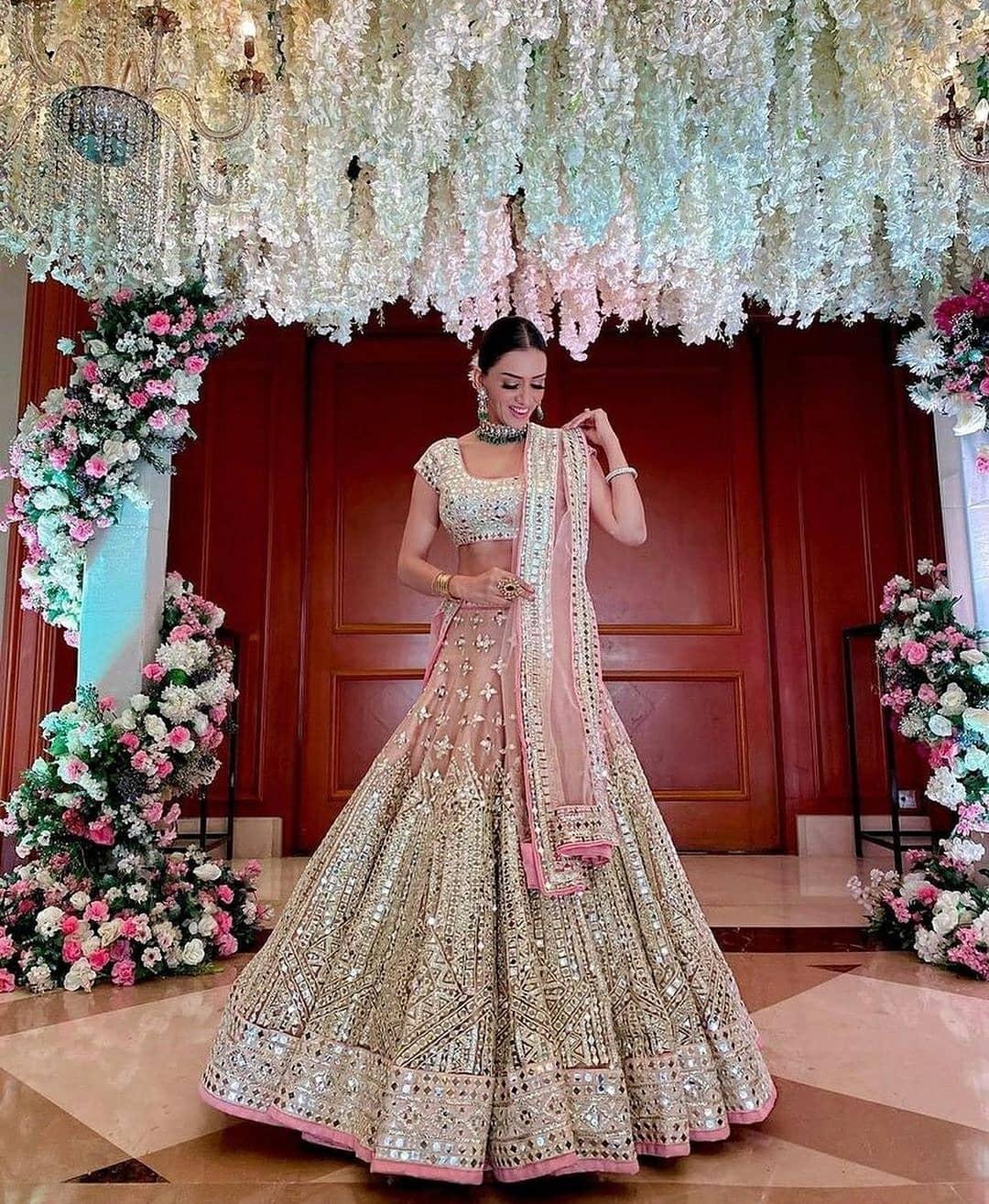 Pink Organza Mirror Work Lehenga Set Design by Debyani at Pernia's Pop Up  Shop 2024