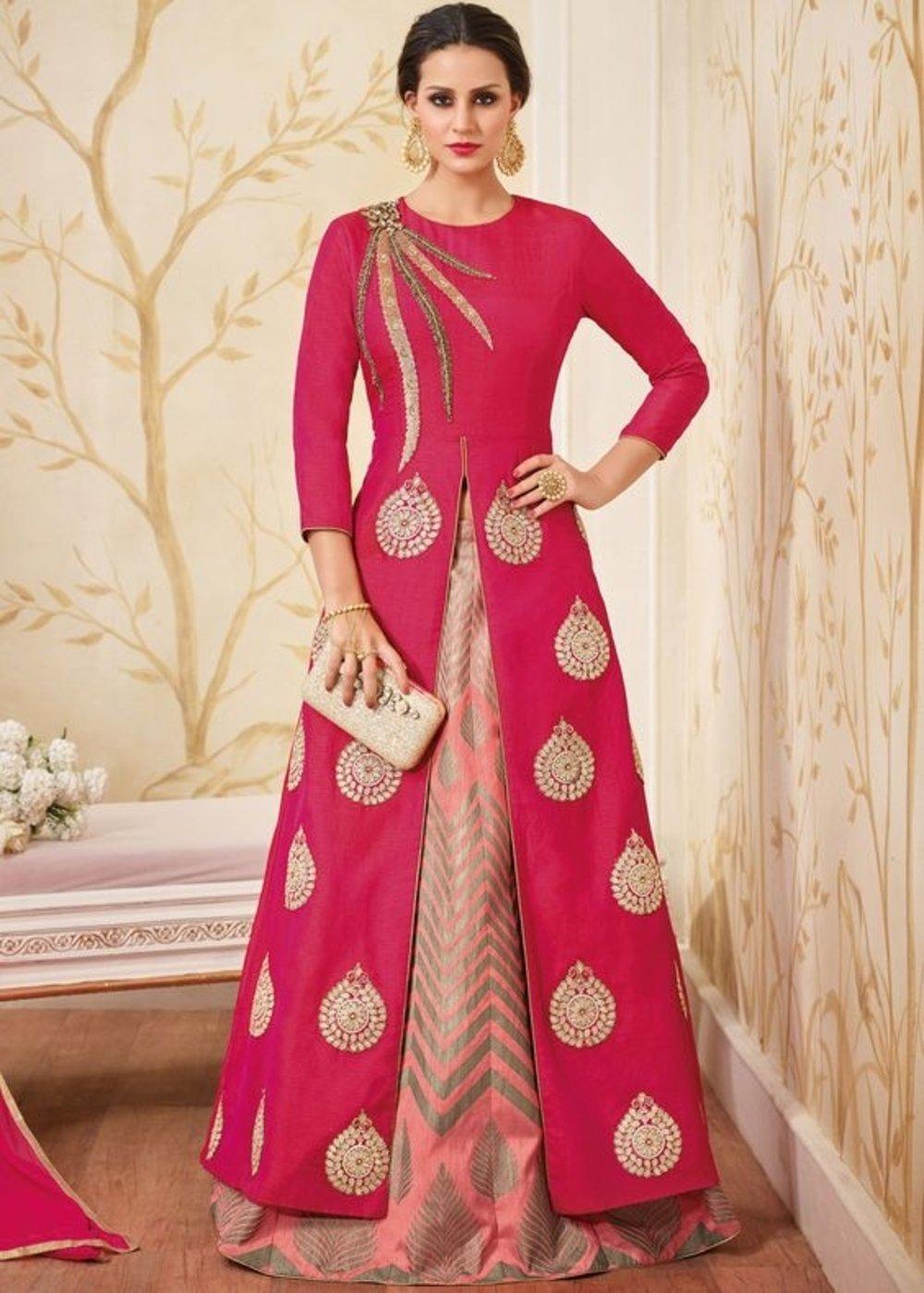 25770 front open kurti pinterest pink kurti style lehenga choli in art silk