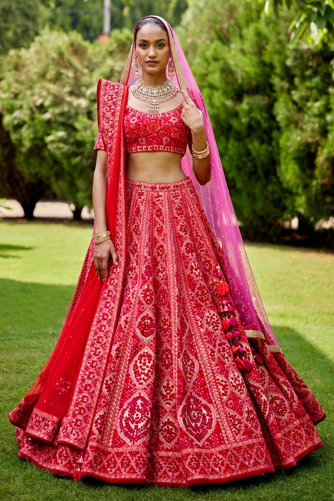 Ethnic World Stitched Royal Red Bridal Lehenga, Net at Rs 32900 in Pune
