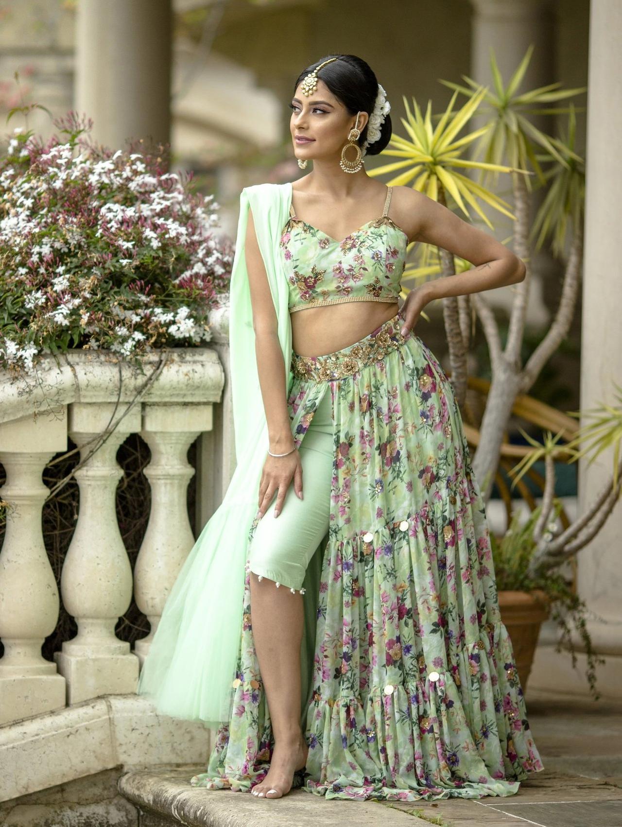 Exquisiteness of high waisted lehenga with stylish corset covered with  front open net jacket and scalloped dupatta having embellished des... |  Instagram