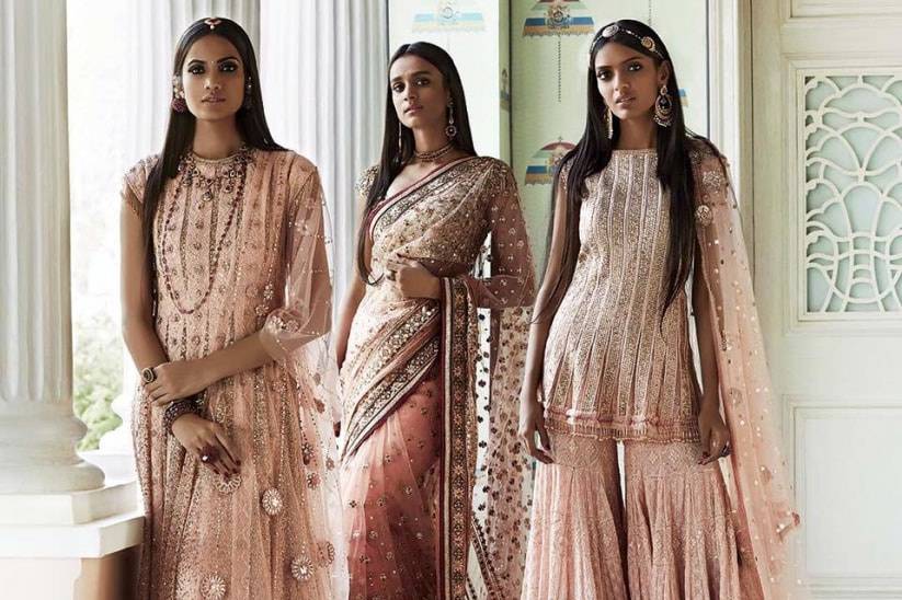 49211 peach colour combination suits tarun tahiliani peach embellished