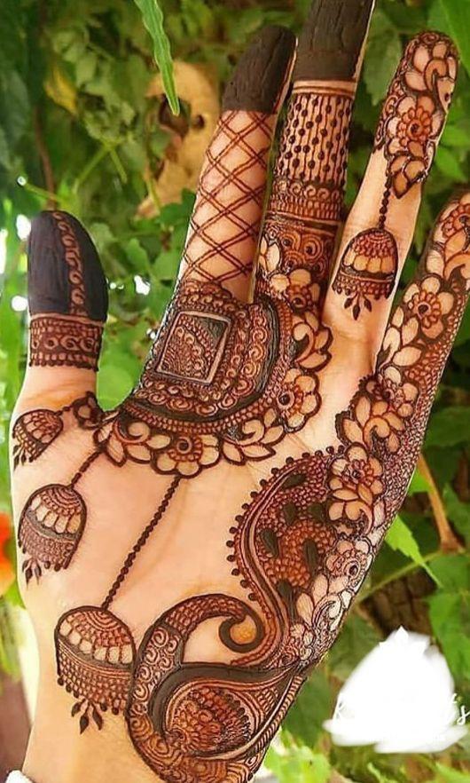 Jhumka style mehndi design for back hand || Easy simple arabic semi bridal henna  mehndi designs 2022 - YouTube