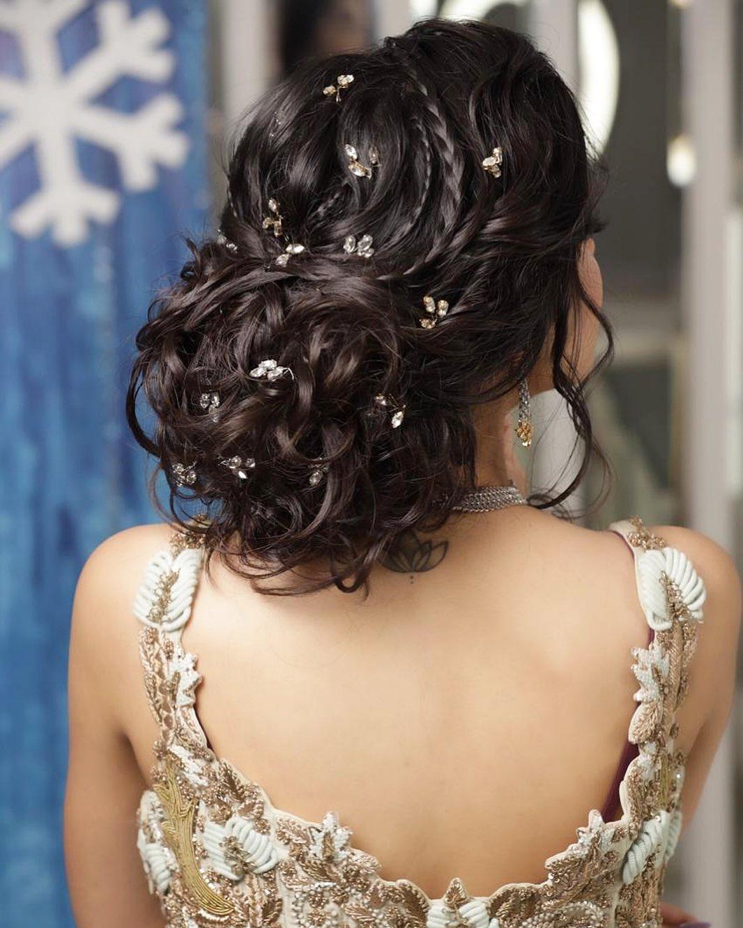 Easy Open Hair & Curly Braided Modern Hairstyle for Lehenga