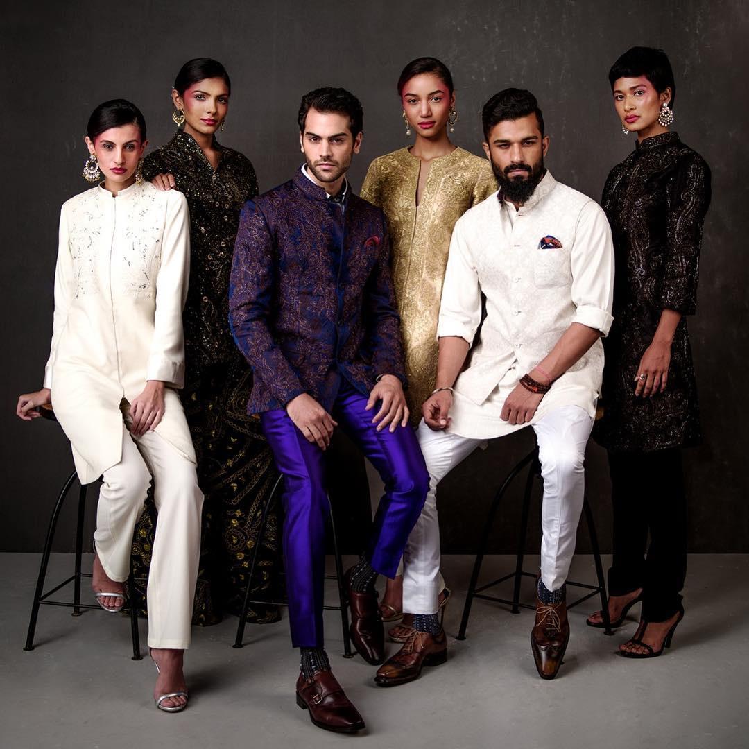 Buy Neon Navy Blue Botanical Print Indo Western Set Online in India  @Manyavar - Suit Set for Men