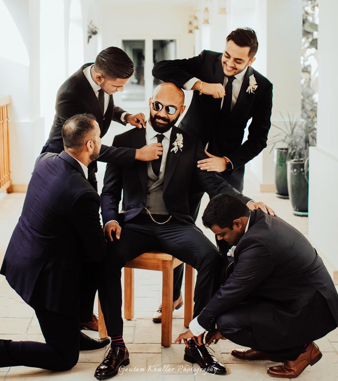 Happy Couple with Groomsmen and Bridesmaids Posing on Wedding Ceremony in  the Forest. Bride and Groom with Best Friends Stock Image - Image of  bridal, friendship: 167518167