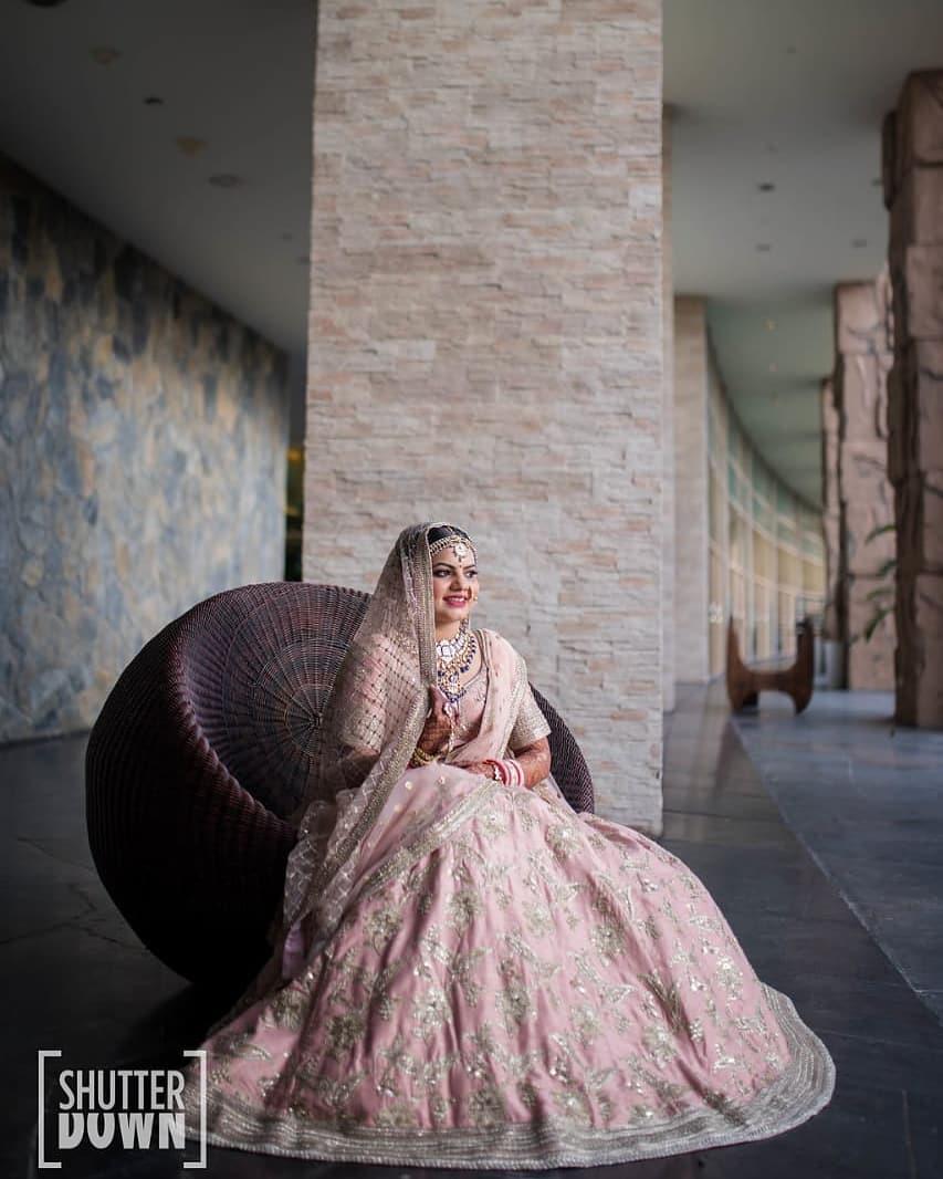 Buy Pale Pink Sequins Embroidered Silk Exclusive Bridal Lehenga Online |  Samyakk