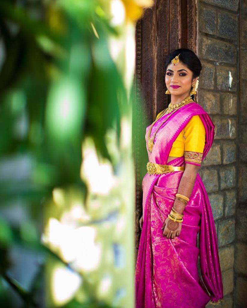 Peach softy silk lehenga set, chevron jacquard skirt, contrast zari  jacquard blouse & chevron design banaras dupatta