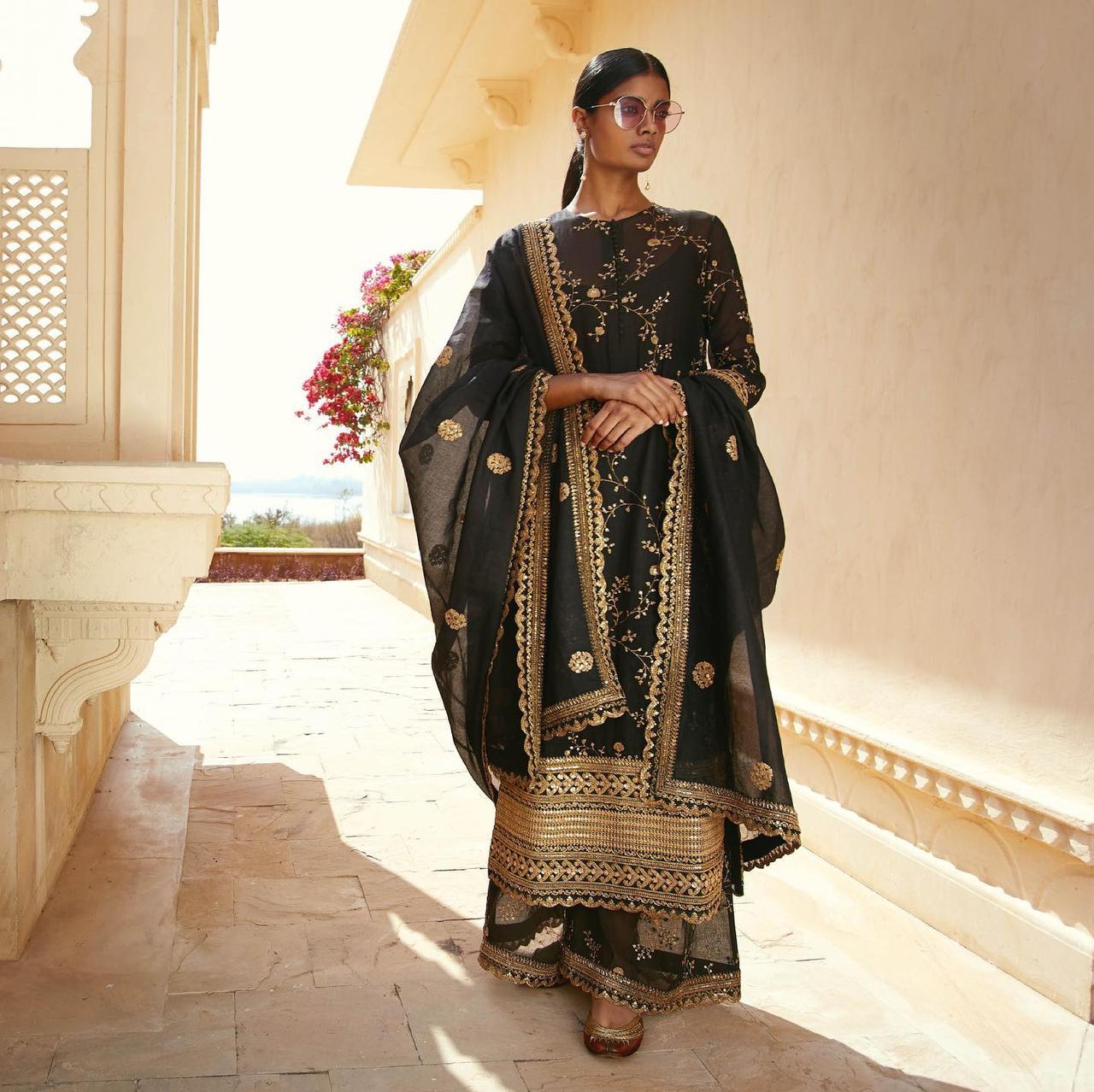 Indian Wedding Kurta Palazzo Dupatta Designer Salwar Kameez Chickenkari  Suit New | eBay