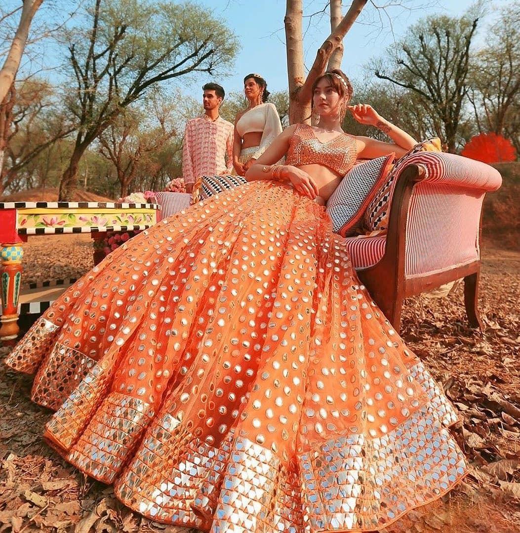 Red And Orange Art Silk Embroidered Bridal Lehenga Choli - Lehengas  Designer Collection