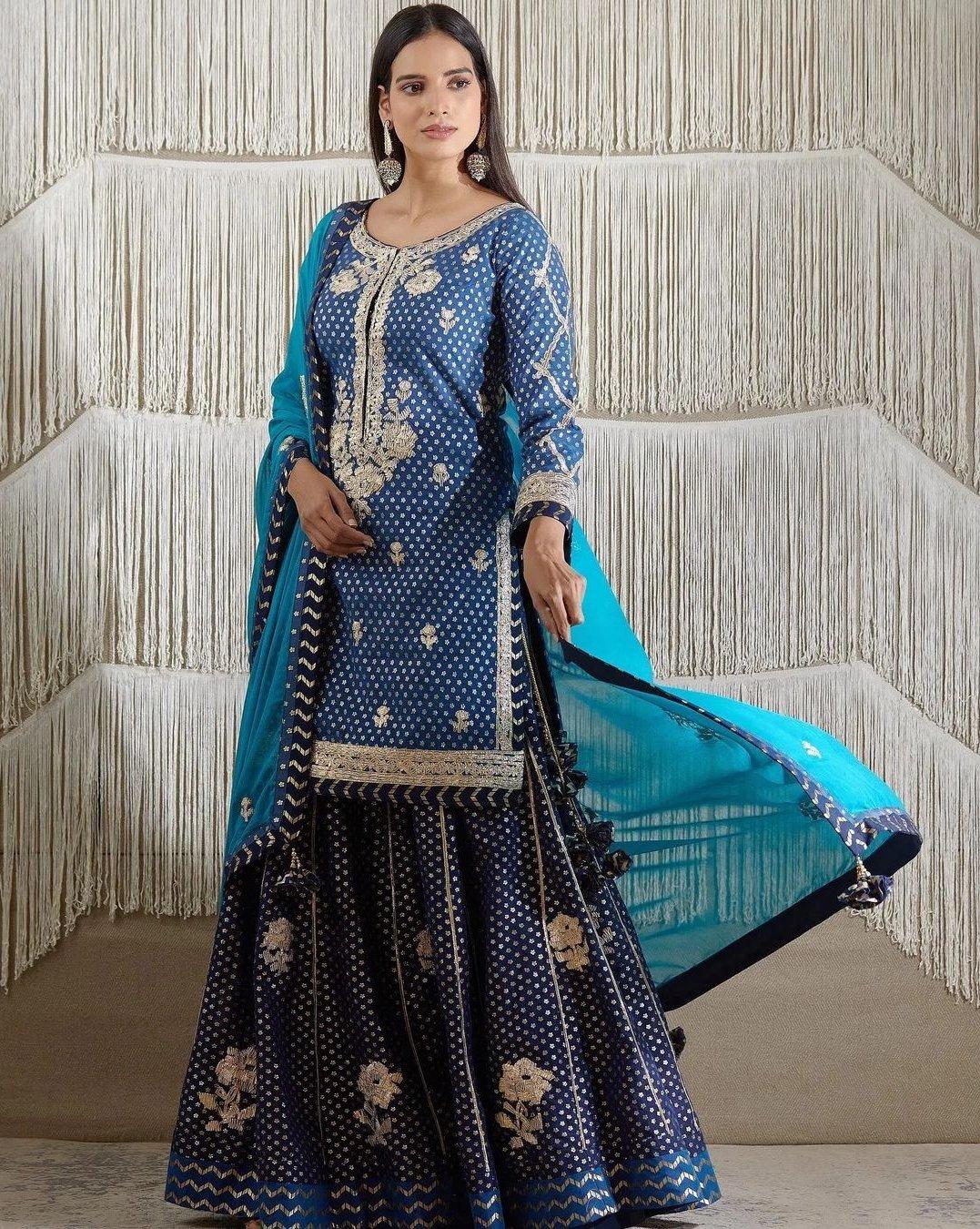 Heavy Designer Embroidery Work Peach Ethnic Sharara Dress - KSM PRINTS -  4169705