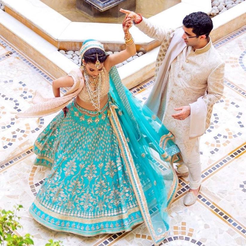 Bride in hotsell blue lehenga