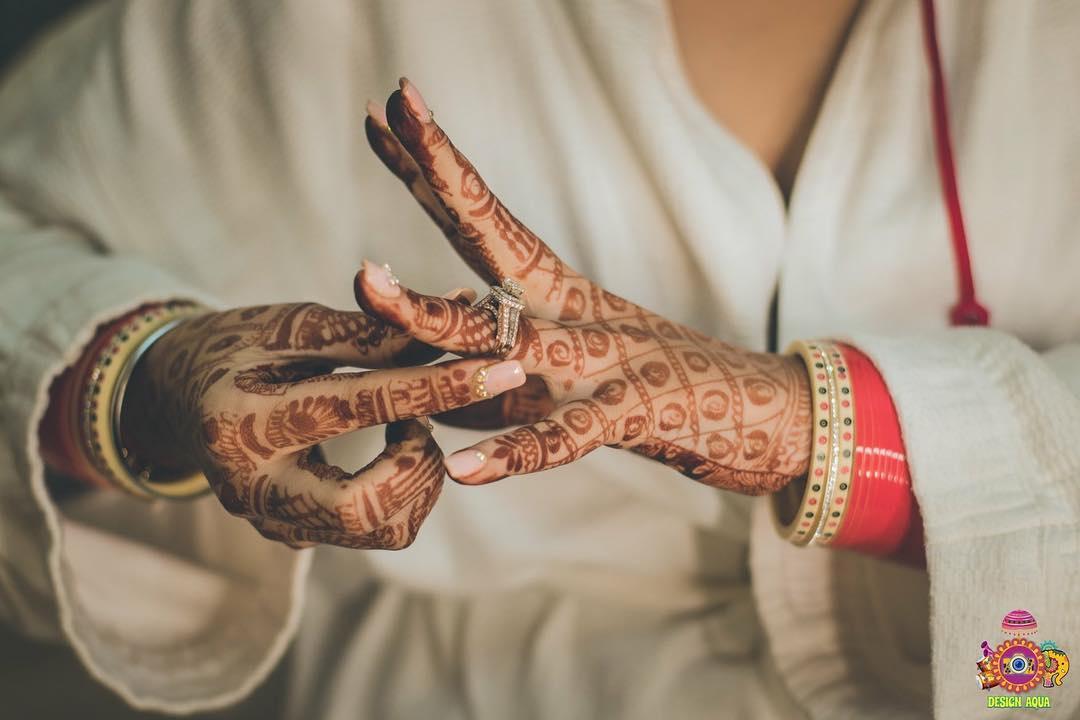 Close Up Of Left Hand Of Girl With Red Nail Polish And Mehndi Designs In  Fingers And Middle Of Hand Selective Focusing Stock Photo - Download Image  Now - iStock