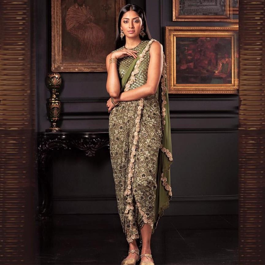Buy Green Crepe Band Printed Kurta Dhoti Pant Set For Women by Nikasha  Online at Aza Fashions.