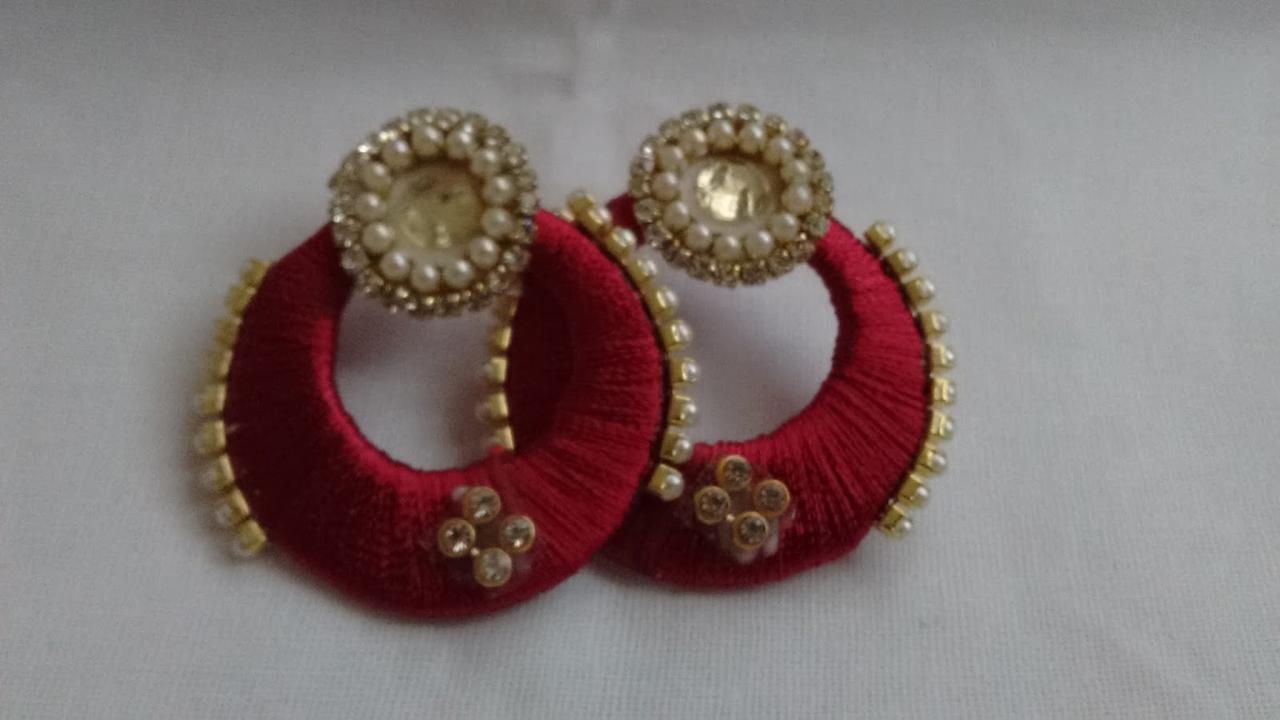 Flipkart.com - Buy Gracious Two Step Silk Thread Traditional Pink Jhumka  Earrings For Women With Matching Antique Stud Silk Dori Beads Jhumki Earring  For Girls Pearl Fabric Jhumki Earring Online at Best