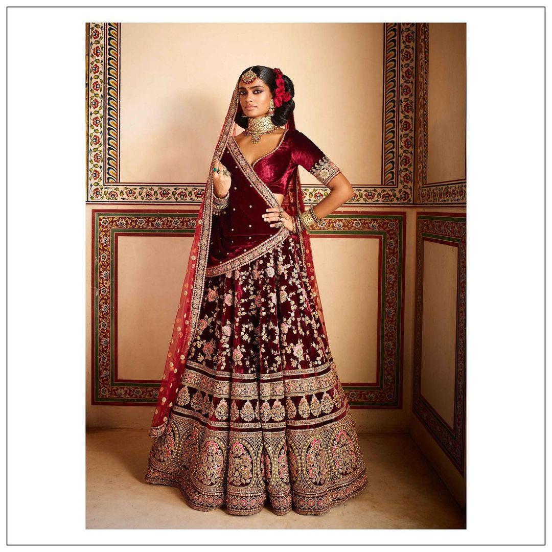 Silk Velvet Blouse & Lehenga Set And Cape - Rohit Bal