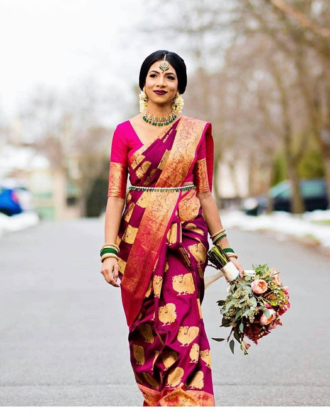 This pink benarasi | Indian bridal outfits, Indian bridal, Bengali bridal  makeup