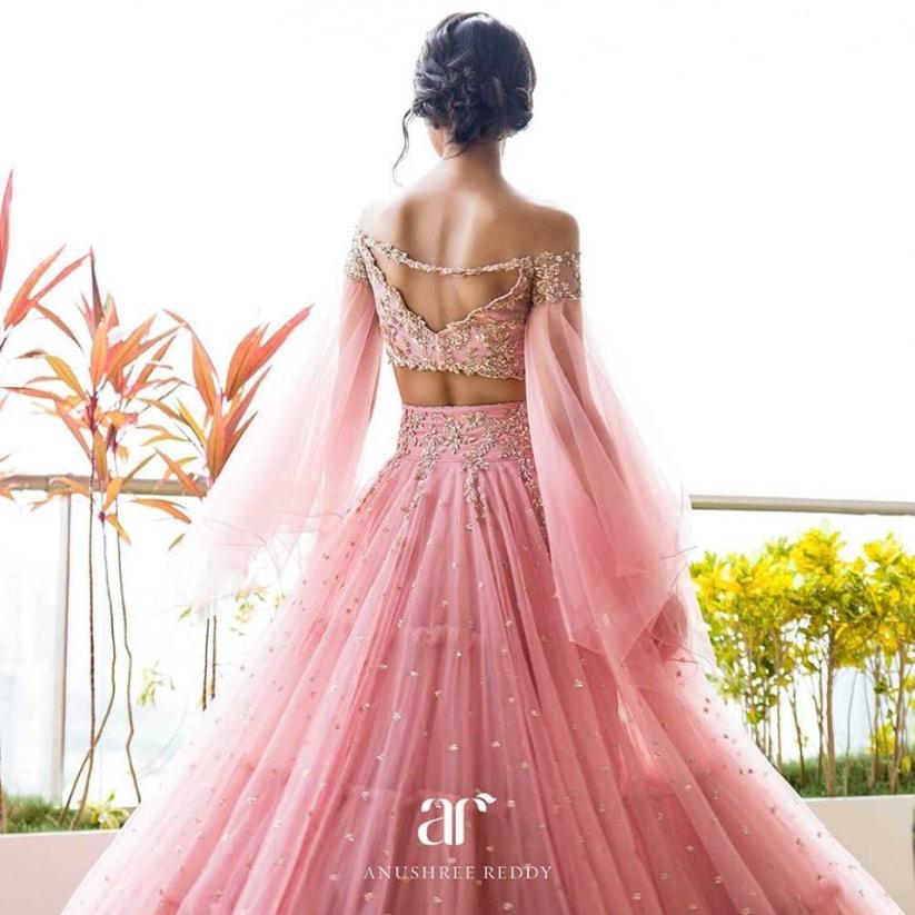 6071 lehenga blouse back designs anushree reddy short v cut blouse with cape sleeves