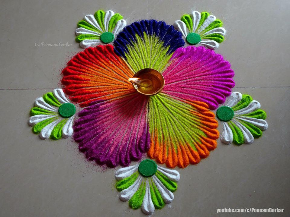 Green Round Flower Rangoli Designs, Size/Dimension: 16 Inches