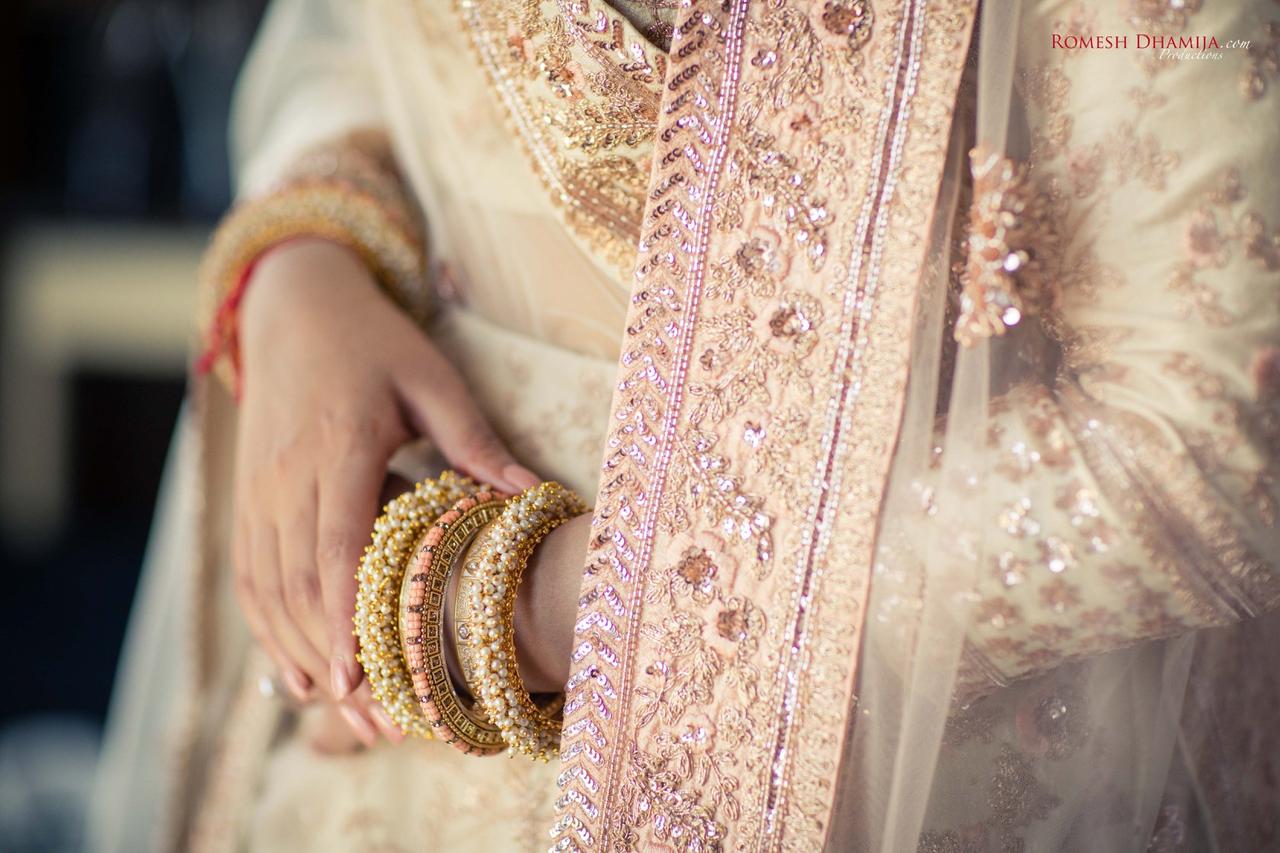 Photo of pink and grey lehenga