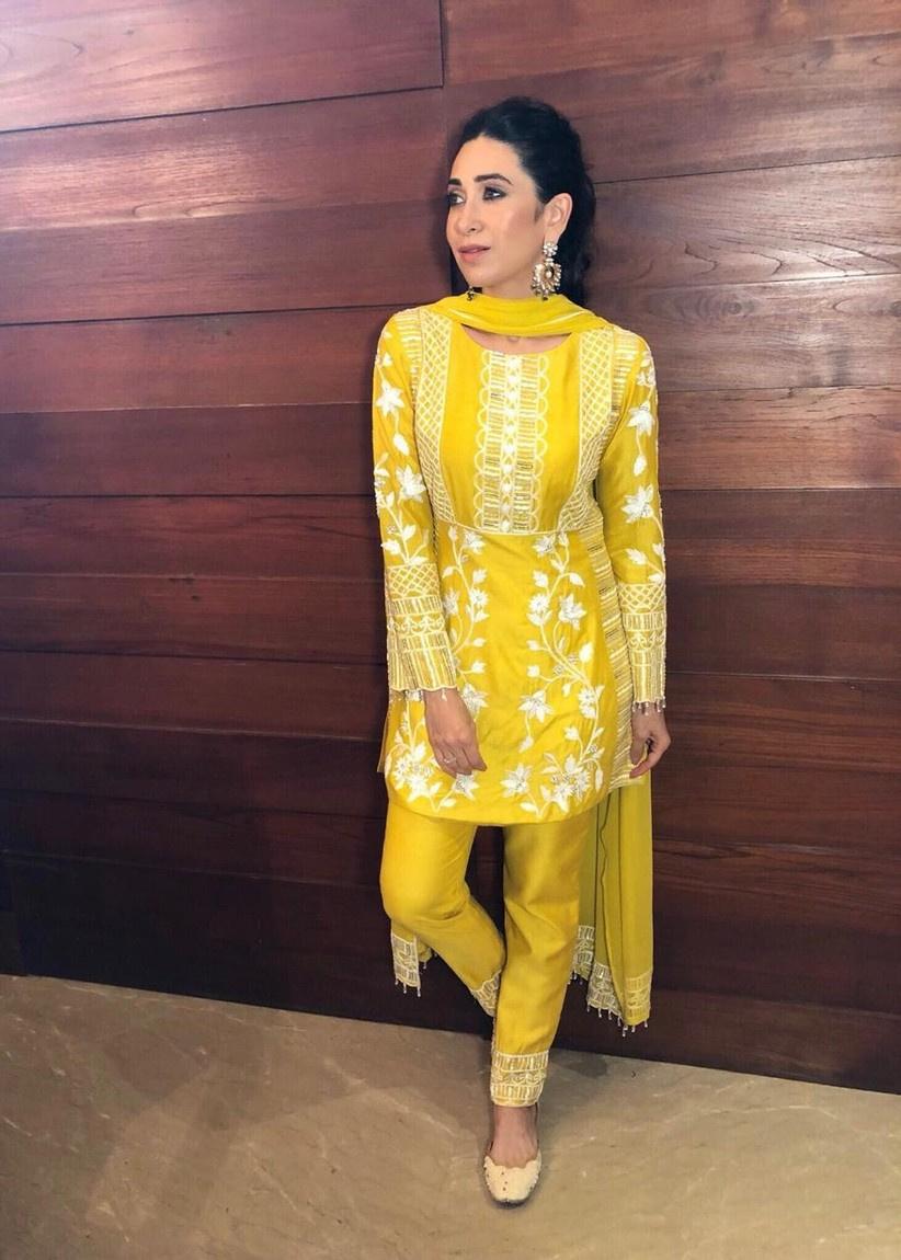 Yellow Embroidered Angarkha style Straight Kurti with Straight Pant – Kasya