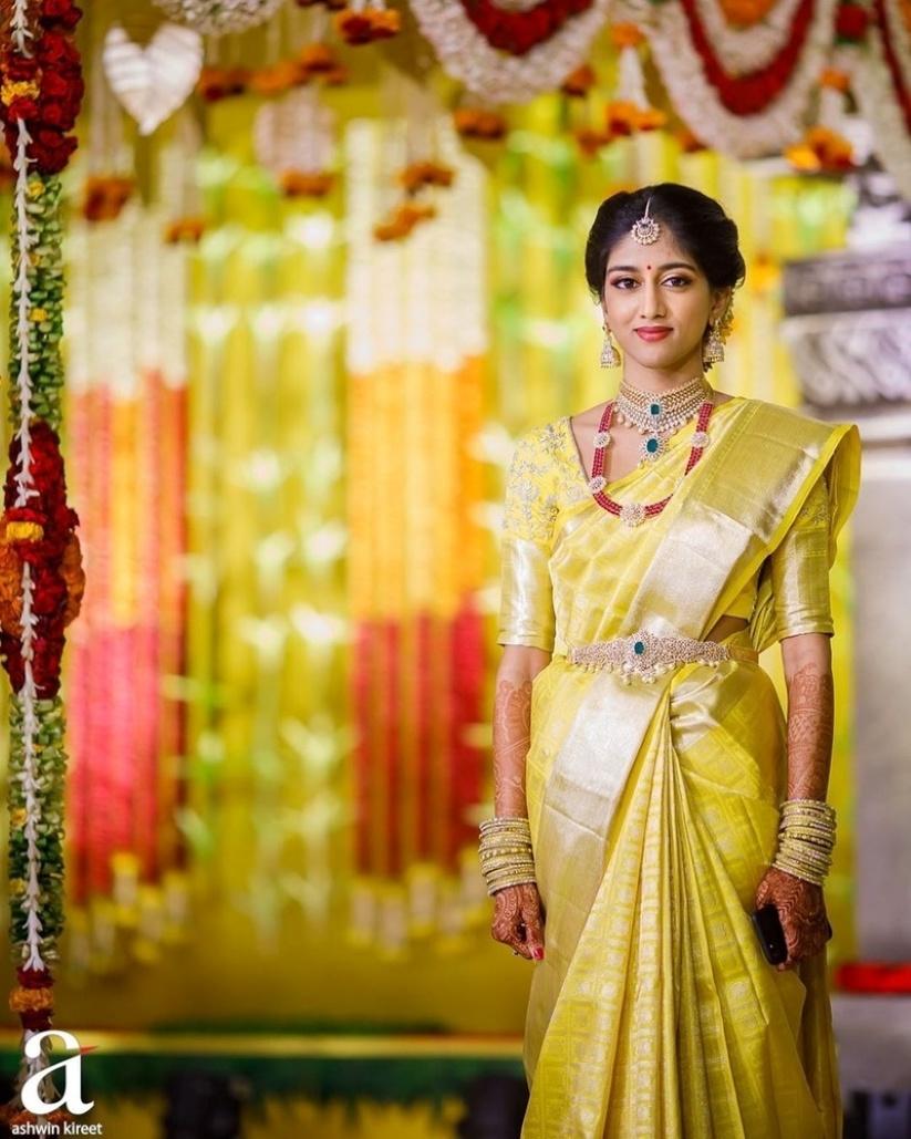 Yahvi_studio | Gorgeous bridal look in pink colour Kanchi pattu saree white  lovely handwork blouse design…! Looking beautiful bride @anusha_cpinky .  ... | Instagram