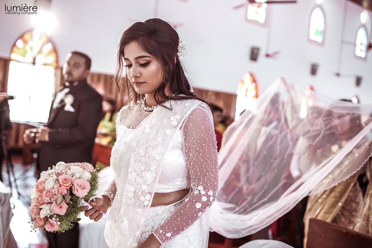 Wedding day | Couple wedding dress, Christian wedding sarees, Bridal  hairstyle indian wedding