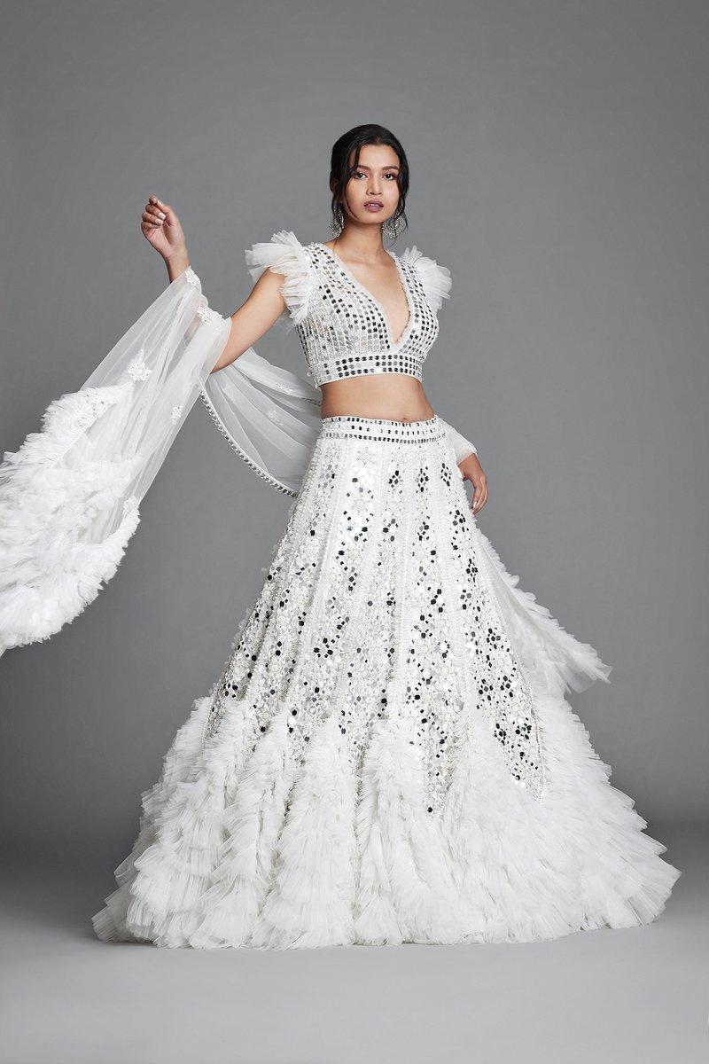 Indian Bride White Lehenga With Fancy Sequence Work And Glis