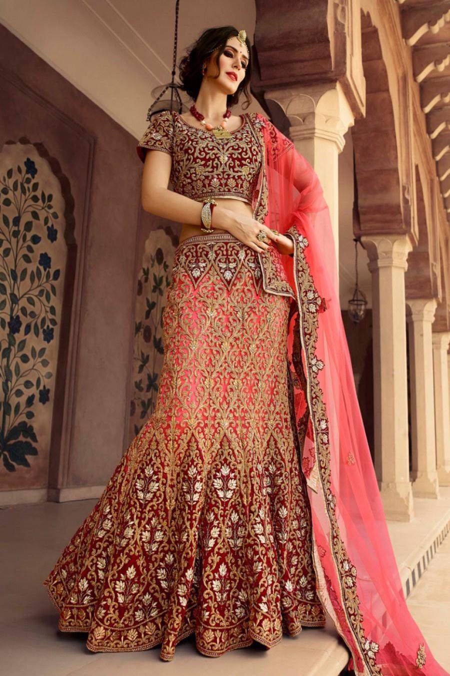 Silk Bridal Lehenga in Orange with Mirror work | Indian wedding lehenga, Bridal  lehenga, Lehnga designs