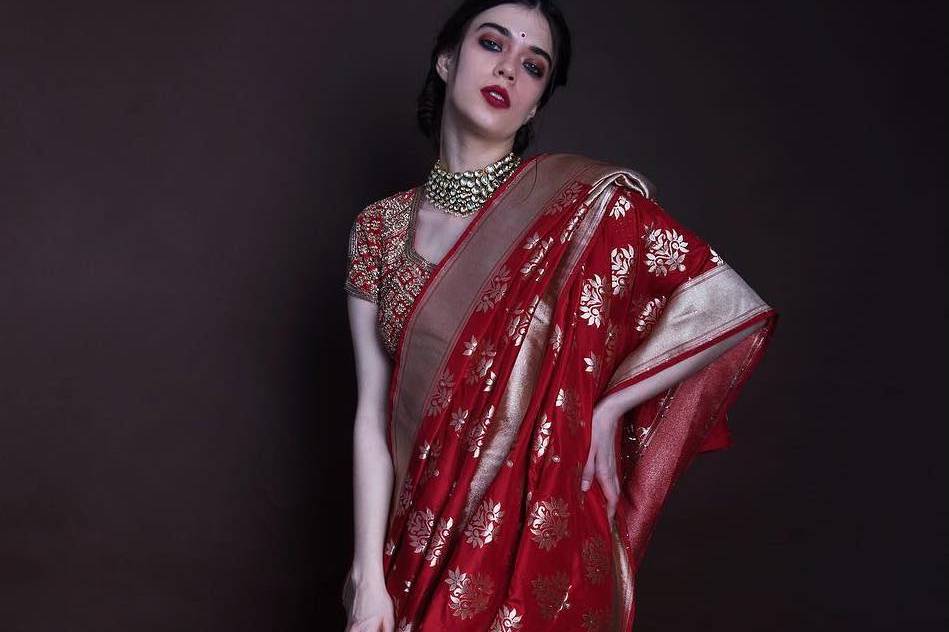 Red Saree with Ruffles